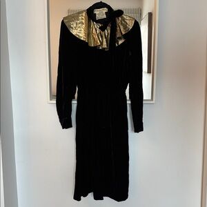 Christian Dior Boutique Black velvet Dress with Gold Collar made in France